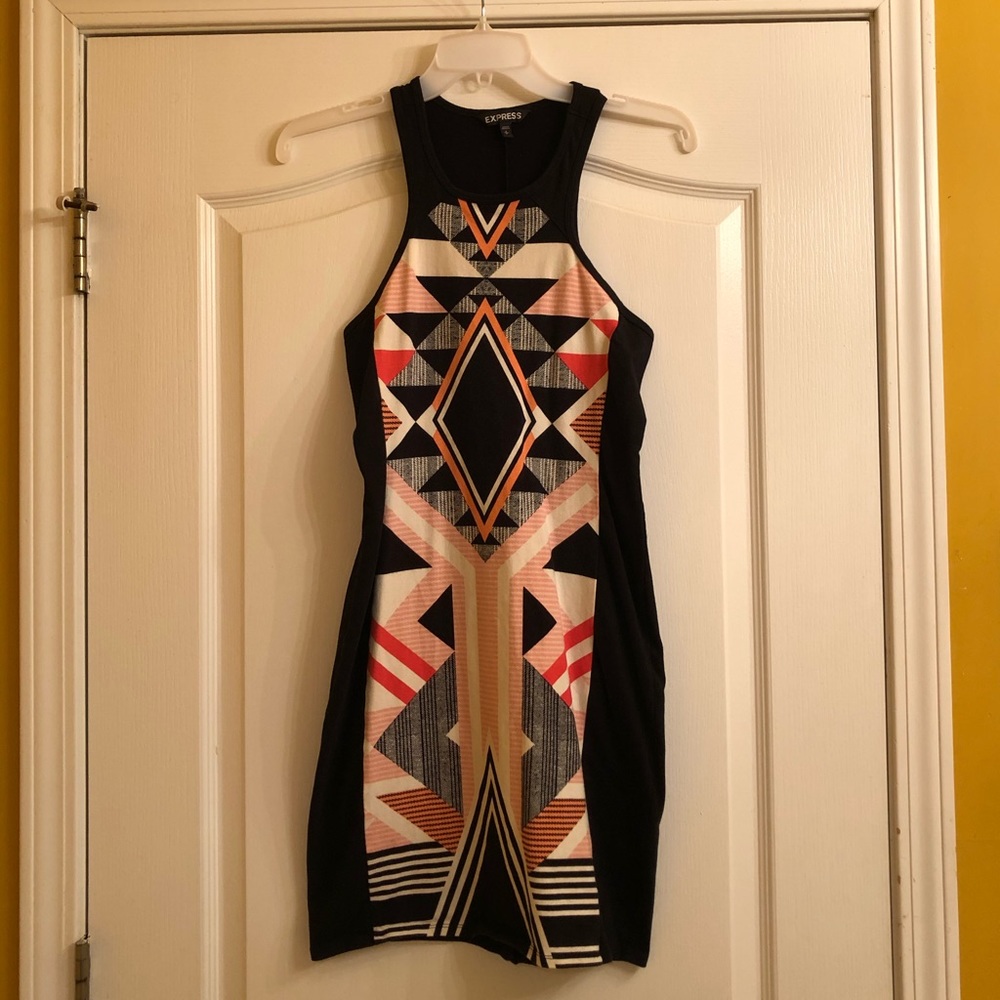 Express Tribal Print Colorblock Bodycon Dress